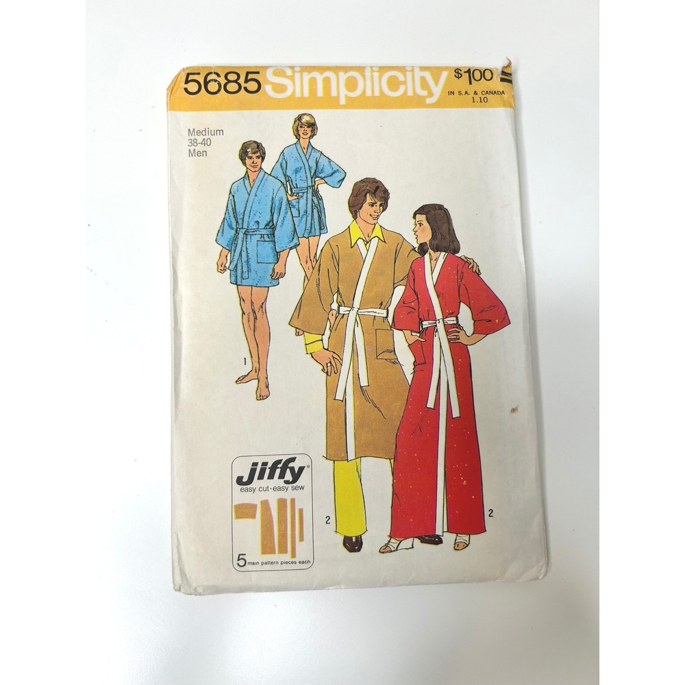 Simplicity 5685 Men's or Misses Jiffy Kimono Robe two lengths - Men Medium 38-40